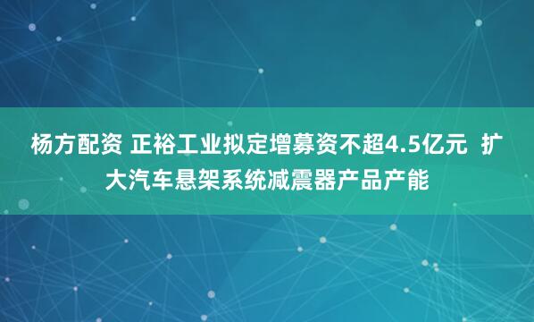 杨方配资 正裕工业拟定增募资不超4.5亿元  扩大汽车悬架系统减震器产品产能